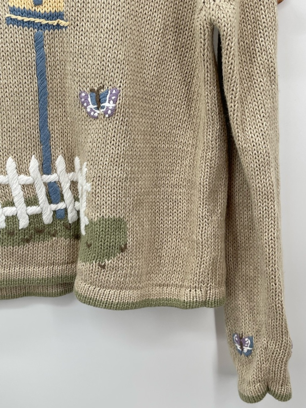 Christopher & Banks Knit Sweater with Blue-Yellow Birdhouse Hand Embroidery - Picture 4 of 13